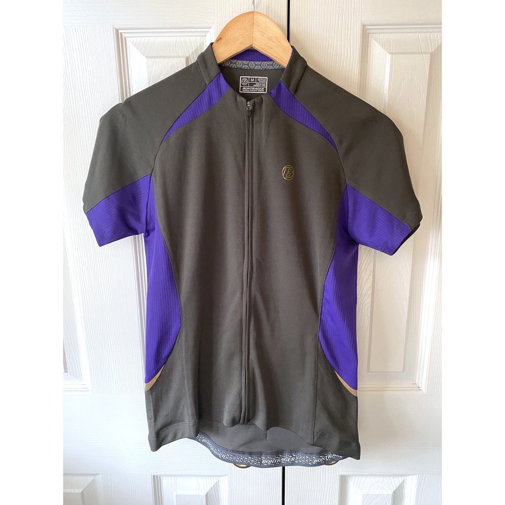 BONTRAGER Women Specific Design Gray Purple Colorblock Short Sleeve Zip Jersey M